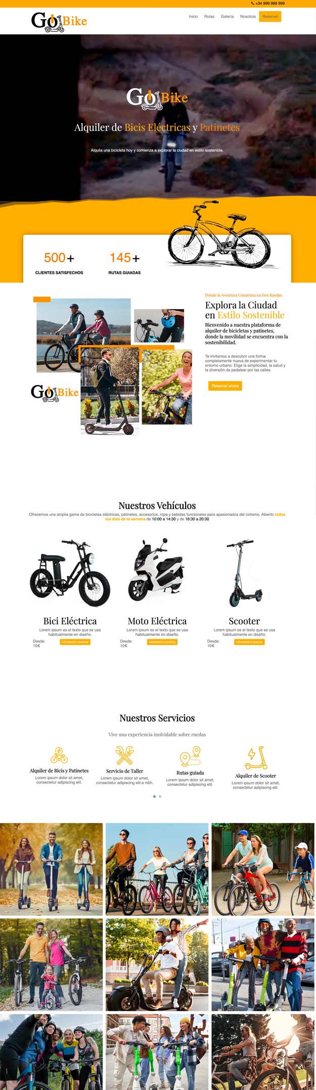 Plantilla web para alquiler de bicicletas eléctricas y patinetes wordpress
